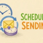 Hand-drawn Setting Up Scheduled Sending Using Cron tutorial illustration with clock, envelope on timer, cron loop arrow icons