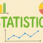 Hand-drawn Statistics tutorial illustration with bar chart, pie chart, trend line icons