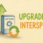 Hand-drawn Upgrading Interspire Email Marketer tutorial illustration with upward arrow, software box, refresh/circular upgrade arrow icons