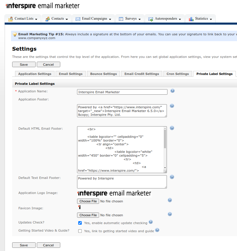 Private Label Settings Screenshot