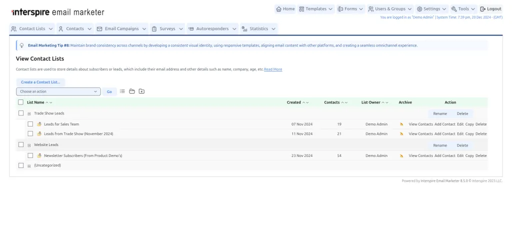 View Contact Lists