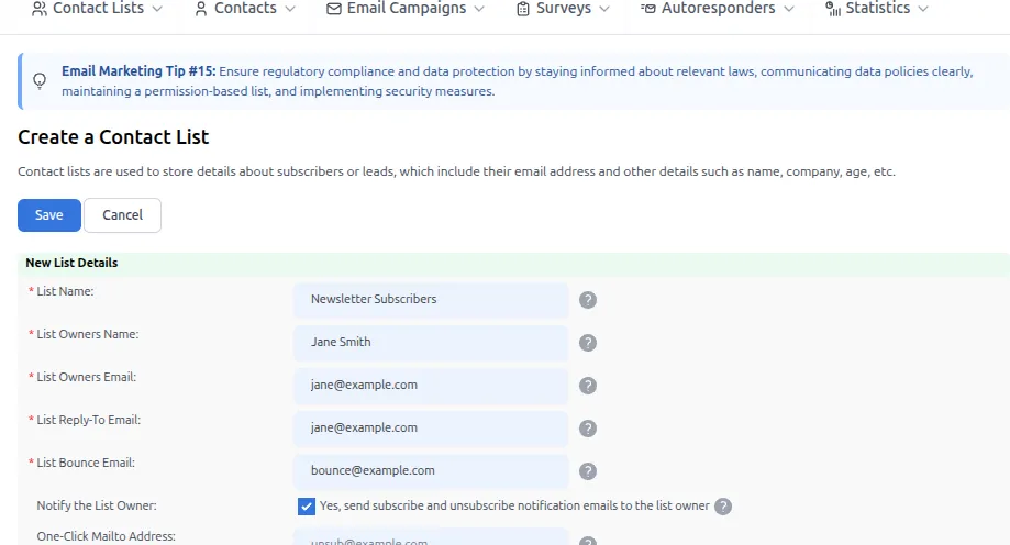 Create a Contact List form