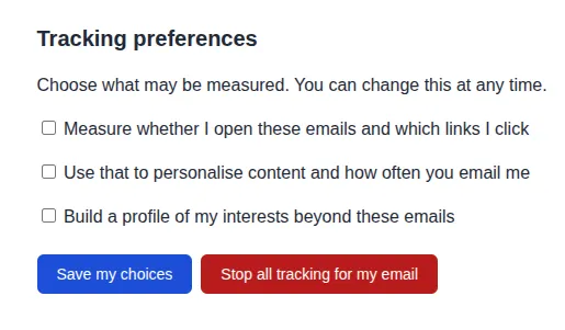 Recipient tracking preferences screen with Stop all tracking action