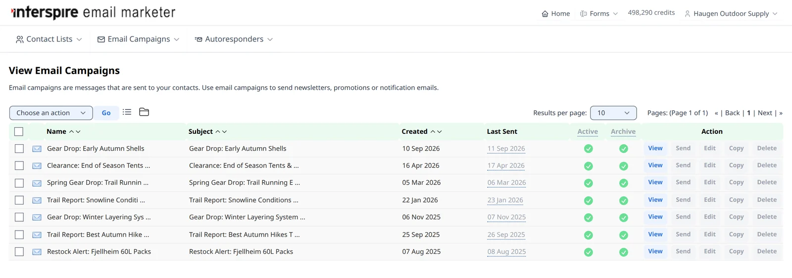 Restricted client login showing only its own email campaigns